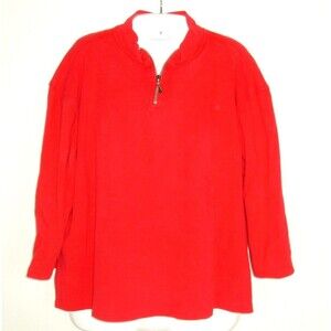 Vtg 90s Vivoli Womens Red 3/4 Sleeve 1/4 Zip Knit Travel Top stretch popover L